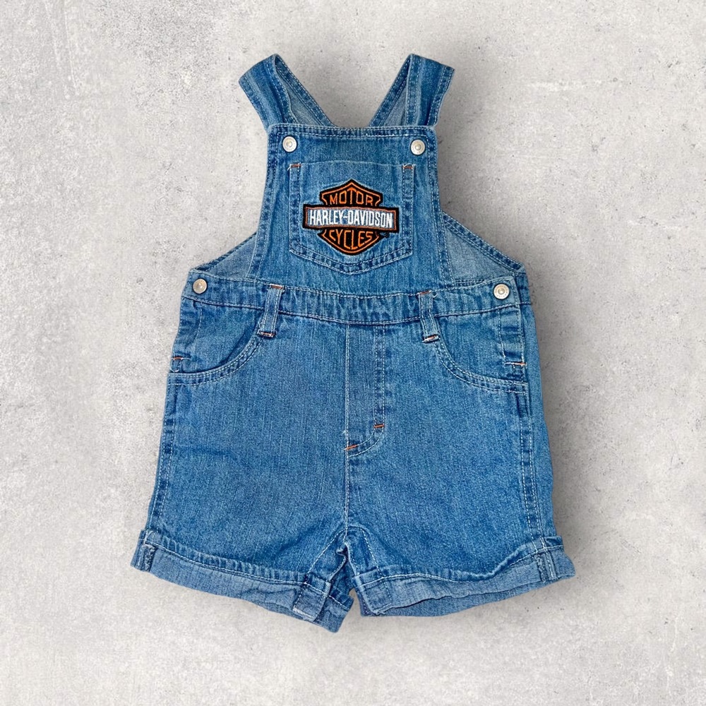 Harley Davidson Motorcycle Baby’s Denim Overalls Bibs Size 2T Embroidered Logo